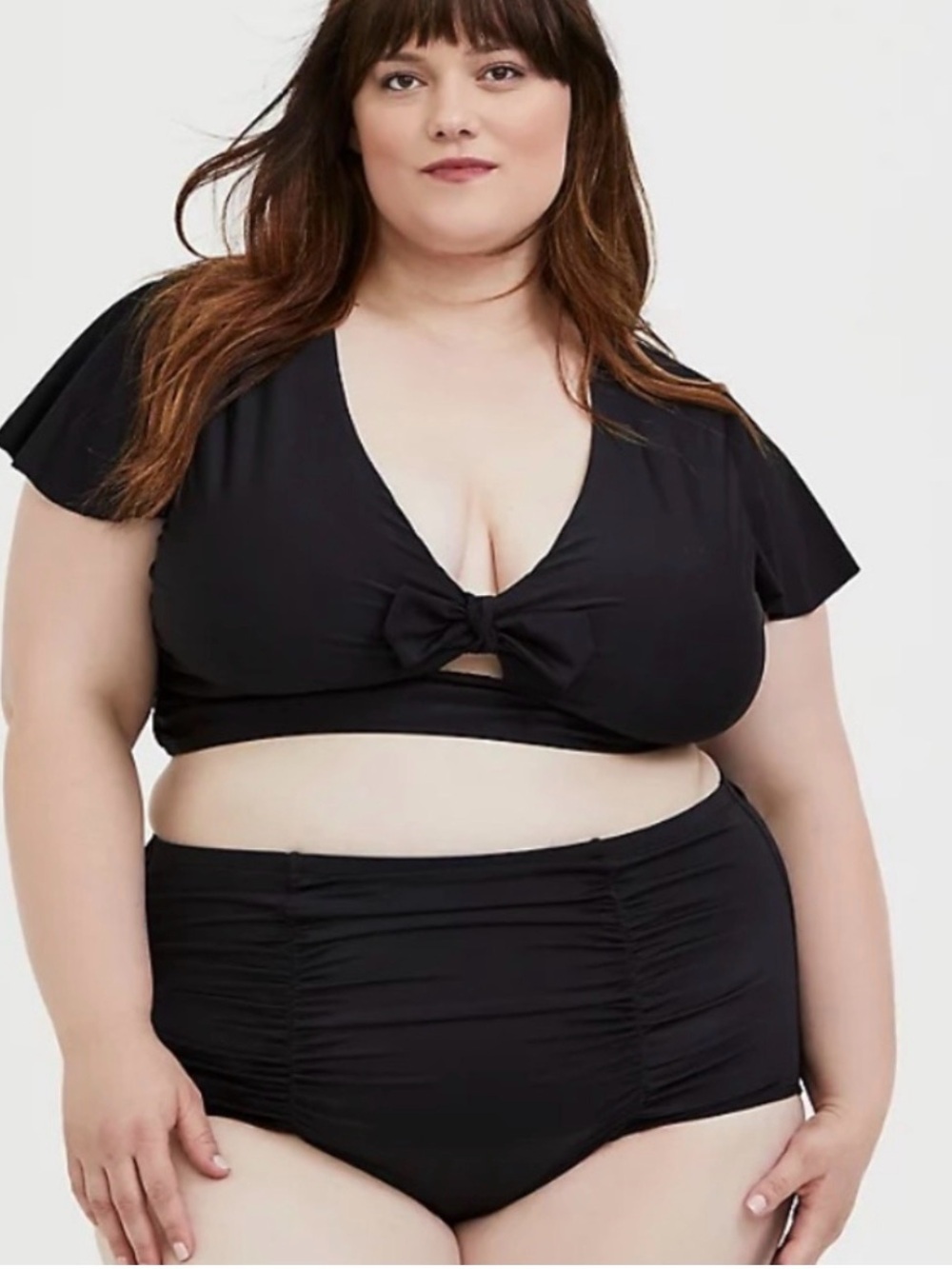 Torrid Tie Front Swim Top Black Size 6X Top Only